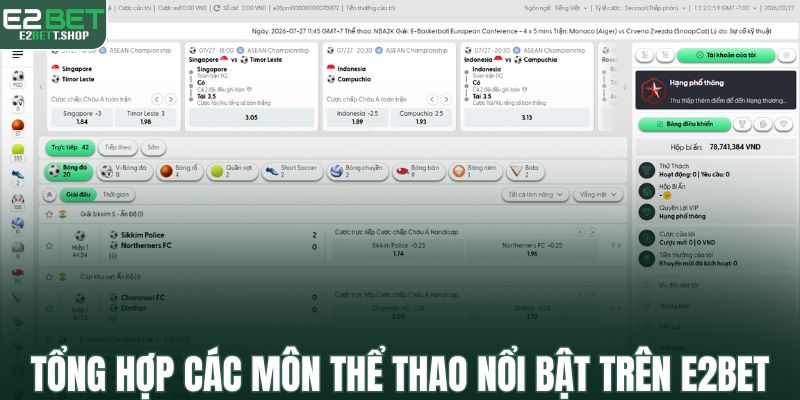 Tổng hợp các môn thể thao nổi bật trên E2BET
